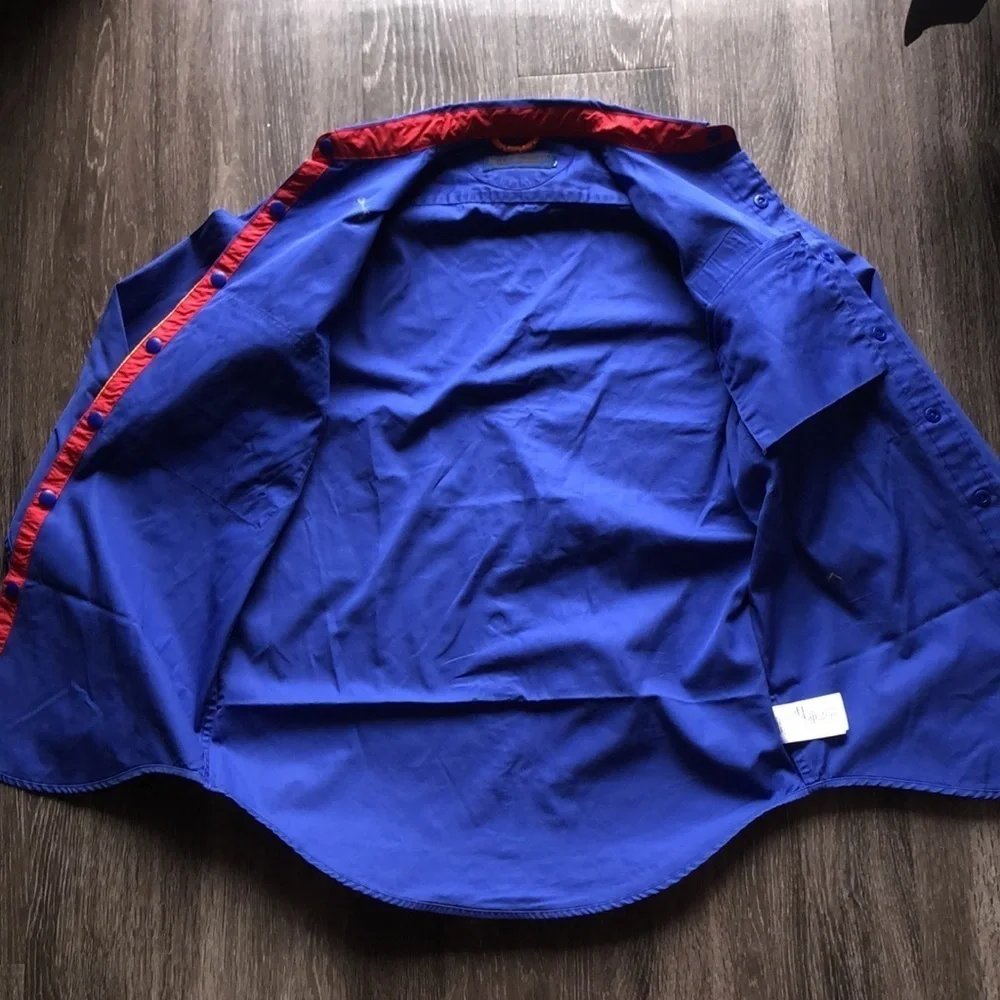 RARE Vintage Polo Ralph Lauren Sport Classic Fit Utility Shirt Blue Yellow Green